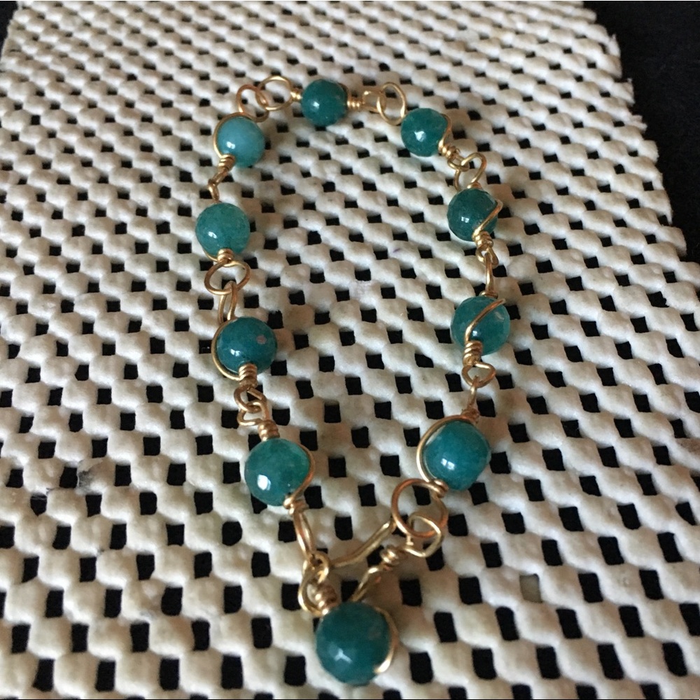 Brass Wire Wrap Semiprecious Stone Bracelet